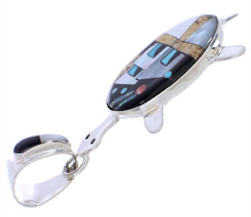 Native American Design Turtle Multicolor Silver Pendant MW77642